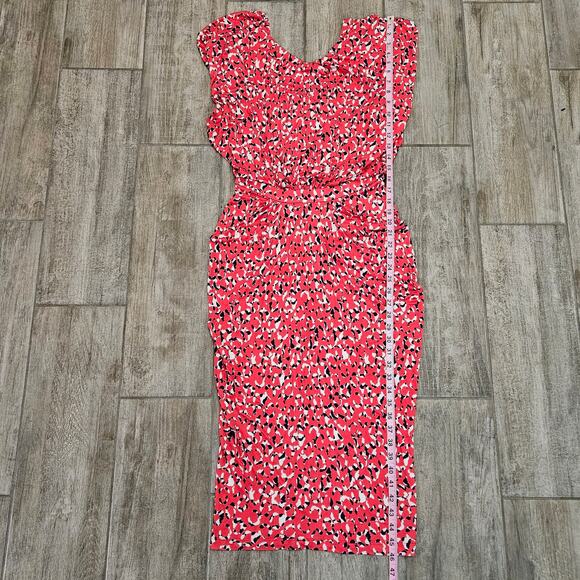 Saloni Aspara Printed Jersey Dress Women’s 6 Abstract Ruched Midi Luxury Elegant - Picture 5 of 14